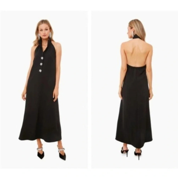 New Tuckernuck Black Jagger Halter Embellished Midi Dress Size XL - Picture 2 of 16